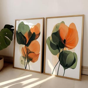 Abstract Botanical Art Floral Print Set of 2 Modern Floral Wall Art Botanical Bedroom Prints Modern Living Room Art Mid Century Home Decor