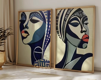 African Art Prints Women&#39;s Face Art Print  African Painting, African Queen Art Minimal Art Decor Modern Wall Hanging Matisse Inspired