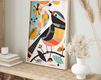Skandinavische Vogel-Kinderzimmer-Kunst, norwegische Folklore, Norwegische Kunst, Folklore, Blumendruck, Wandkunst, Kinderzimmer Dekor