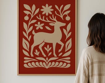 Scandi Christmas Deer, Nordic Winter Wall Art