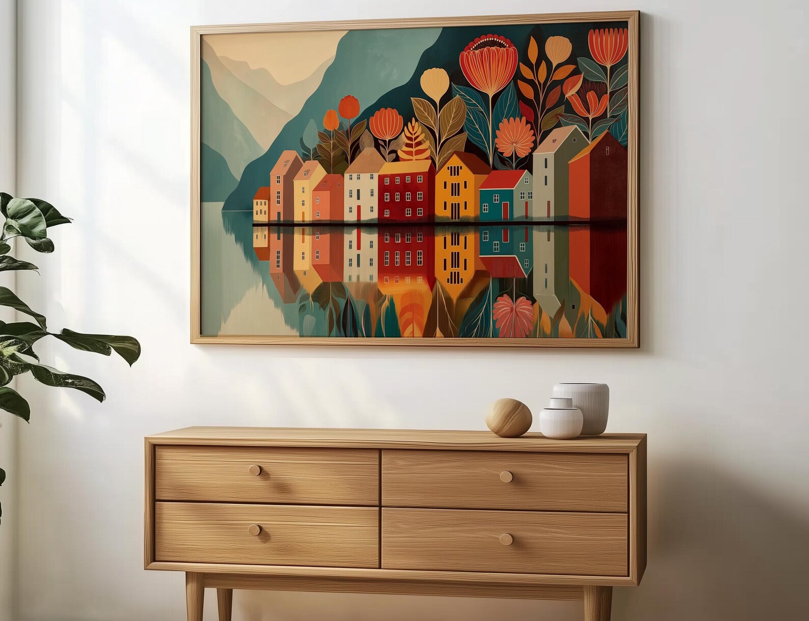 Scandinavian Village Print Swedish Wall Art Modern Nordic Decor Scandi ...