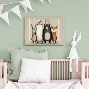 Scandinavian Woodland Art Forest Nursery Print Scandi Woodland Nursery Decor Panoramic Decor Animal Art For Baby Room Nature Nursery Art image 4