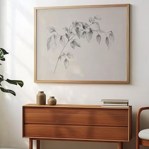 Botanical Sketch, Neutral Minimalist Wall Art, Vintage Drawing, Simple Flower Sketch, Vintage Floral Drawing, Simple Botanical Art