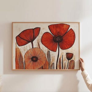 Poppy Wall Art Modern Botanical Print Red Poppies Poster Big Poppy Art Bedroom Flower Decor Contemporary Poppy Print Red Kitchen Art