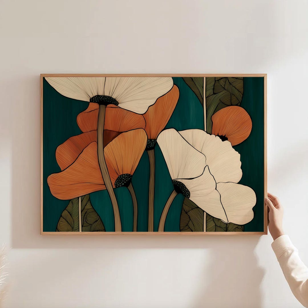Abstract Botanical Wall Art Floral Teal Print Modern Flower Wall Art ...