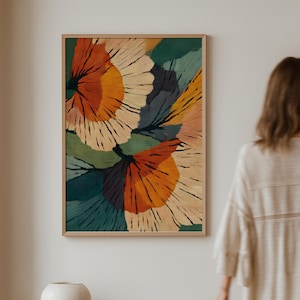 Lámina botánica abstracta, arte floral moderno de mediados de siglo (descarga digital)