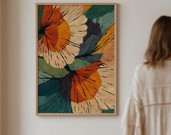 Abstract Botanical Print, Mid-Century Modern Floral Art (Digital Download)
