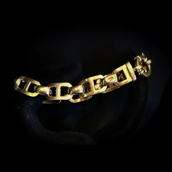 Milros Signed Vintage 14kt Italian Gold Bracelet - Mariner Style Chain 7.5" - 15gm weight - Very hard to find piece!