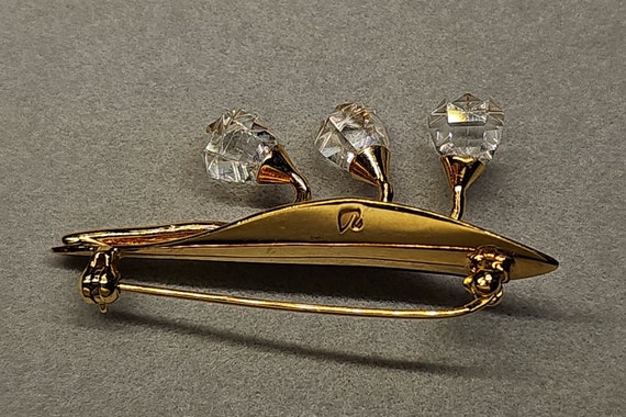Swarovski Lily of the Valley Mini Brooch Pin Gold Tone Setting With Three Clear Crystal Lilies Perfect for Spring Vintage Find Etsy