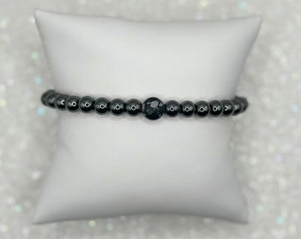 Crystal Hematite Snowflake Obsidian Bracelet, Unique Beaded Gemstone Bracelet, Handmade Protection Jewelry, Crystal Lover Gift