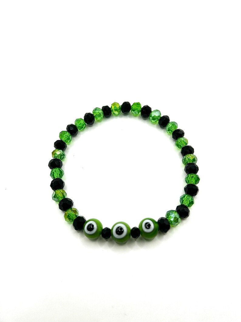 Halloween Green & Black Crystal Glass Beaded Bracelet With Green Glass