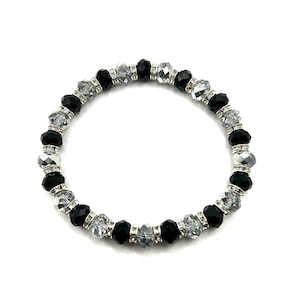 Chicago White Sox MLB Baseball Inspired Black & Silver Shimmery Crystal Glass Rhinestone Beaded Bracelet