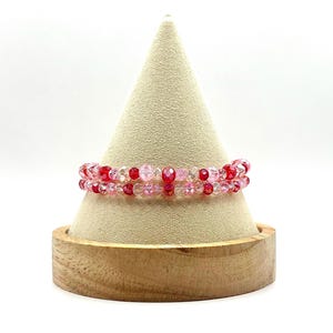 Valentine’s Day Red, Pink & Light Pink 2 Piece Shimmery Crystal Glass Beaded Bracelet Set