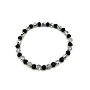 Chicago White Sox MLB Baseball Inspired Beaded Bracelet with Black & Silver Shimmery Crystal Glass Beads