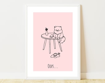 Katze Line Art | Minimalistisches Dekor | Rosa Wandkunst | Kawaii Wand Kunst | Ästhetisches Dekor | Soft Girl Dekor | Digitaler Download