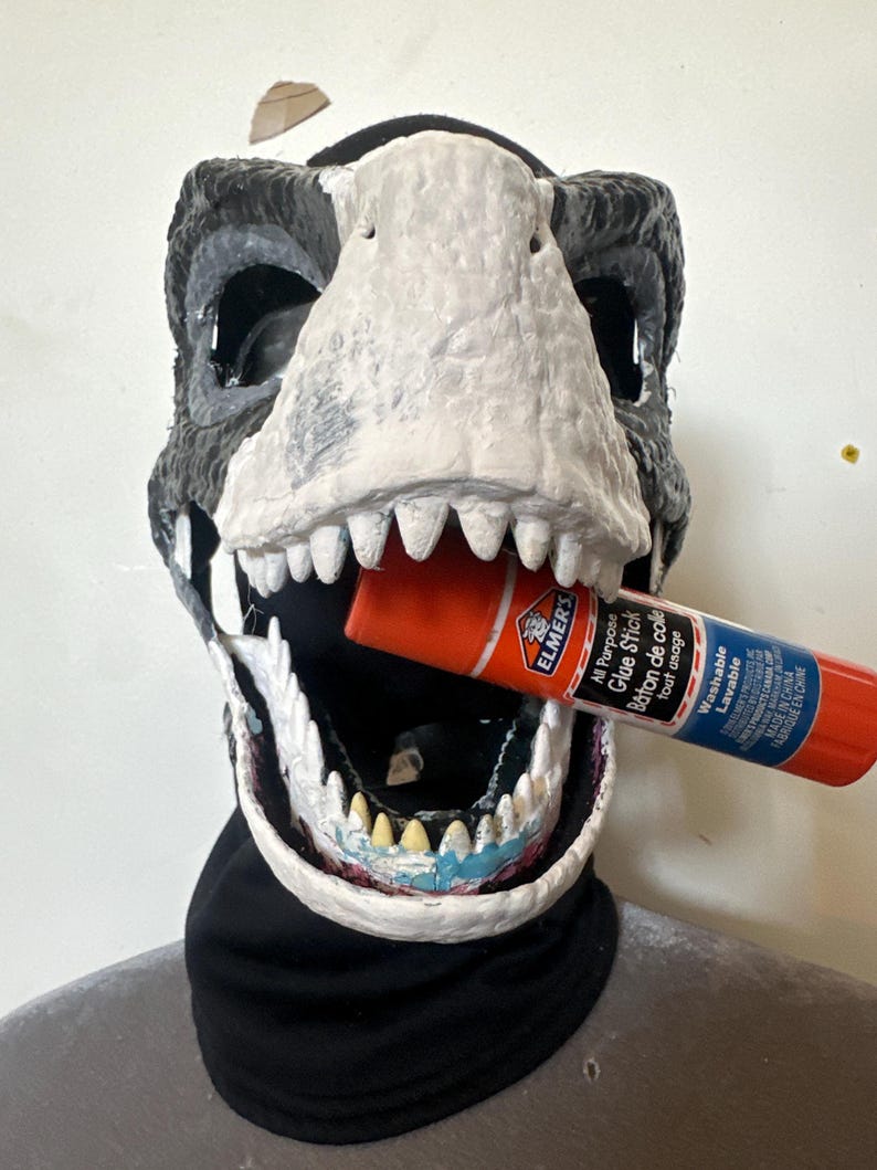 Grey and White Raptor Dino Mask - Etsy