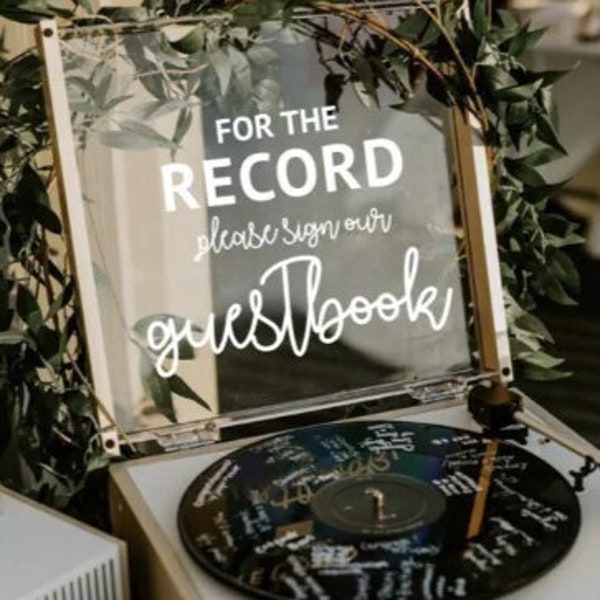 For the Record Please Sign Our Guestbook Decal, Unique Wedding Guest Book, Wedding Party, Bridal Shower, Bachelorette, Wedding Favors, Bride