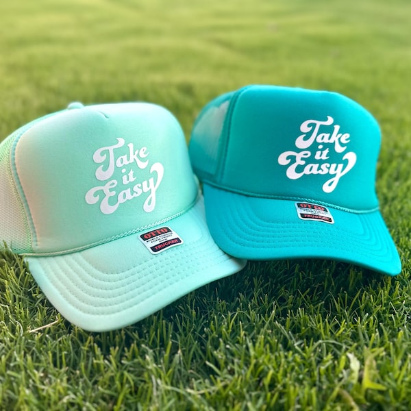 Cappello da camionista Take It Easy, estate, lago, spiaggia, viaggio, vacanza, regali di compleanno, campeggio, festival, abiti da rave, accessori per abbigliamento, fiume