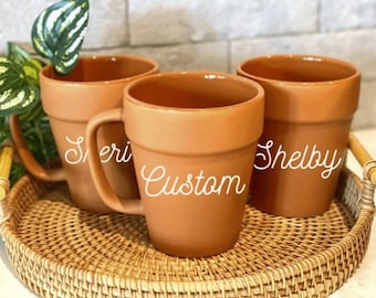 Custom Terra-cotta Lookalike Mug, Cute Coffee Mug, Plants, Succulents, Planters, Plant Mom Gifts, Plant Lover, Birthday, Valentines Day Gift