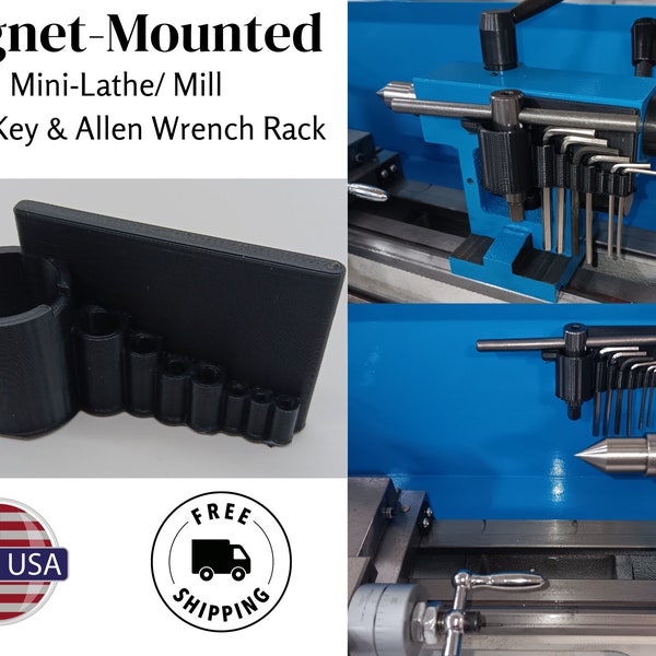 Mini Metal Lathe, Mini Mill, Drill Press - Chuck Key & Allen Wrench Set Holder MAGNETIC Mount