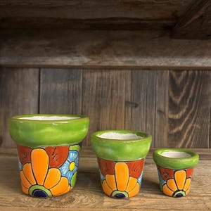 3/Piece Hand-Painted Talavera “Cone” Planter Set for Windowsill, Tabletop 32114