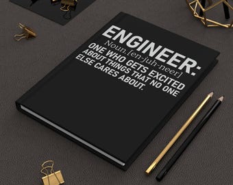 Cuaderno de tapa dura con definición de ingeniero, regalo para ingenieros, regalo para estudiantes de ingeniería, cuaderno de tapa dura