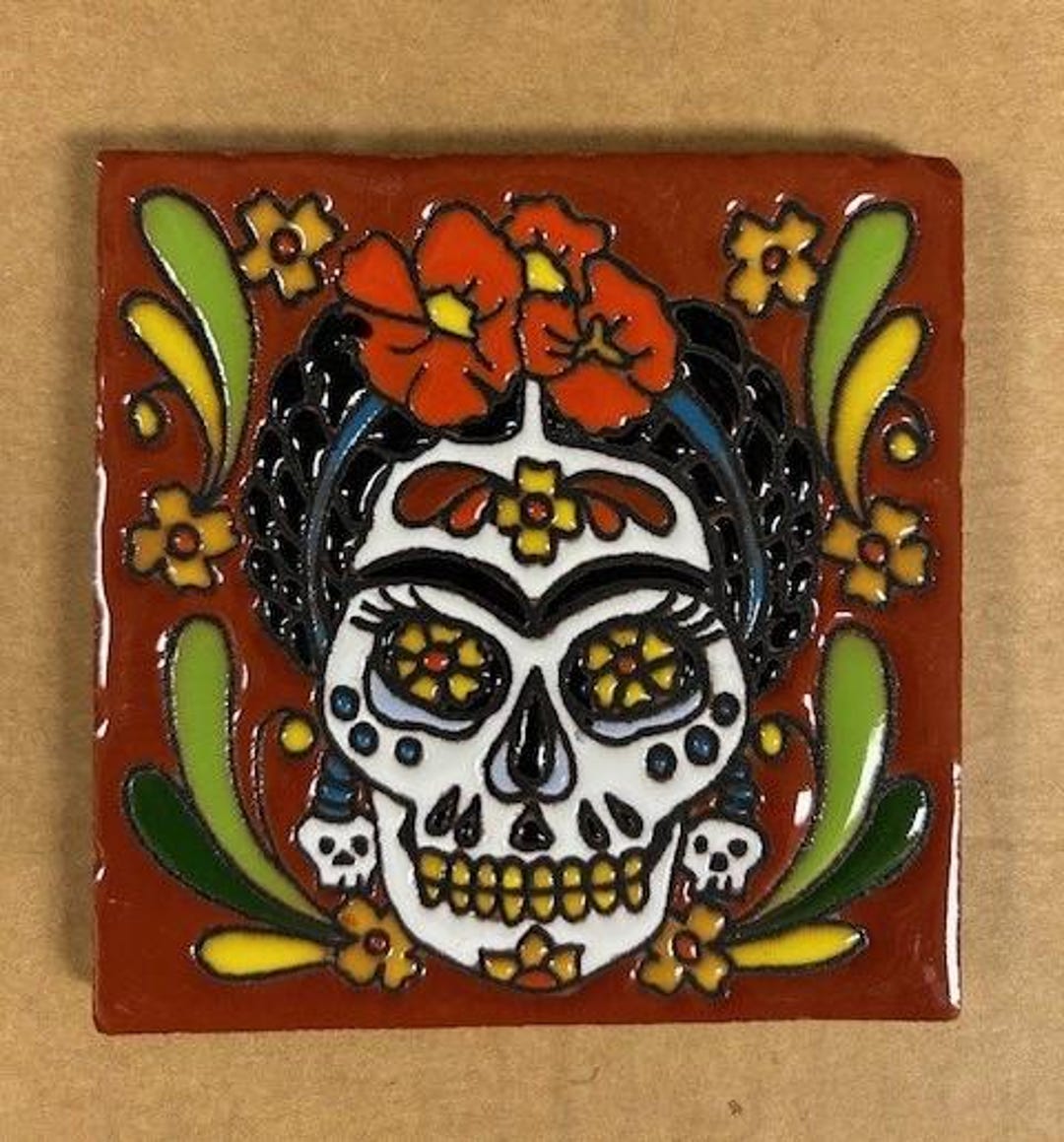 4” Hand-crafted Tile of Day of the Dead Dia De Los Muertos Catrina ...