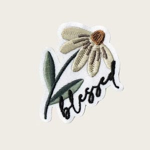 Embroidered Patch Emblem Applique with Coneflower and “Blessed” 31604