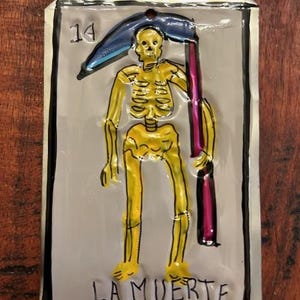 Handgekleurd tinnen ornament van Loteria "la Muerte" The Death 29087