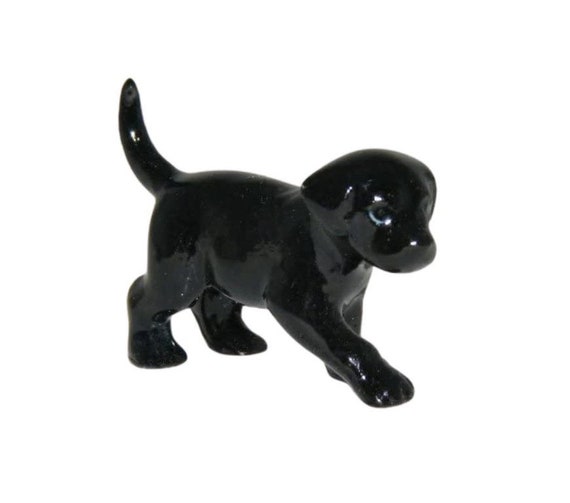 Hand-Painted Miniature Porcelain Black Lab Labrador Retriever Puppy Figurine 27113