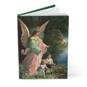 Diario de tapa dura con ángel de la guarda, cuaderno inspirador, diario diario, páginas rayadas