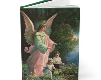 Diario de tapa dura con ángel de la guarda, cuaderno inspirador, diario diario, páginas rayadas