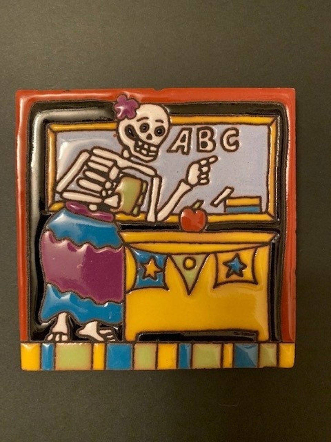 Glazed 4” Square Tile of Day of the Dead Dia De Los Muertos School ...