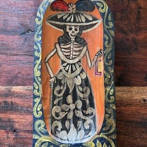 Hand-Painted Folk Art Retablo Day of the Dead’s Catrina 28449