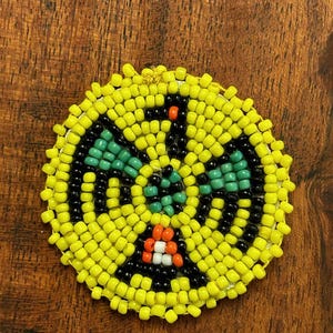 Hand-Beaded “Coin” Patch Emblem Applique in a Southwest Thunderbird Design Yellow 29144