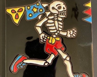 Glazed 4” Square Tile of Day of the Dead Dia de los Muertos Runner Jogger – 25142