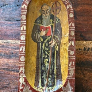 Hand Carved/Painted Retablo of St. Benedict – 28462