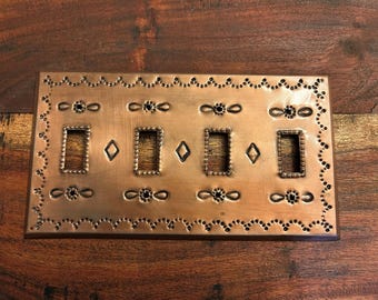Four-Toggle Copper Finish Stamped Tin Light Switch Plate 31741