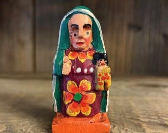 Vintage Hand-Carved Miniature Folk Art Santo of Madonna and Child 29339