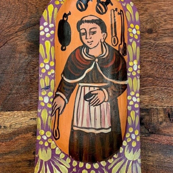 Hand Carved/Painted Retablo of San Pasqual, Patron Saint of Cooks, Kitchens  – 28365