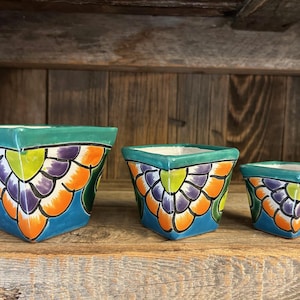 3/Piece Authentic Hand-Painted Talavera Planter Set for Windowsill, Tabletop 30517