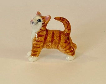 Hand-Painted Miniature Porcelain Orange Tabby Cat Figurine – 25168