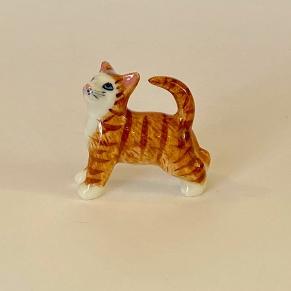 Hand-Painted Miniature Porcelain Orange Tabby Cat Figurine – 25168