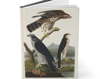 Vintage Audubon Hawk Illustration Hardcover Journal, Nature Lover's Notebook, Birdwatching Gift, Lined Pages