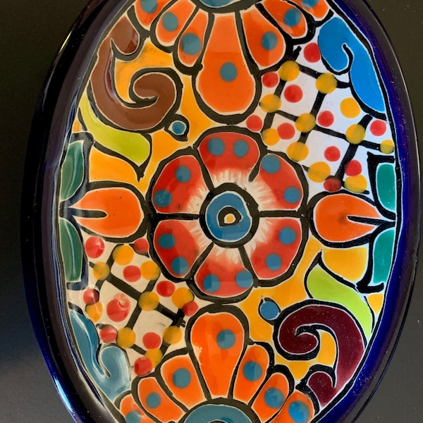 Authentic Hand-Painted Talavera Soap Dish – Blue Rim