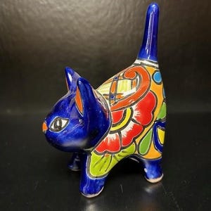 Authentic Hand-Painted Talavera Cat Ring Holder – Cobalt 28594