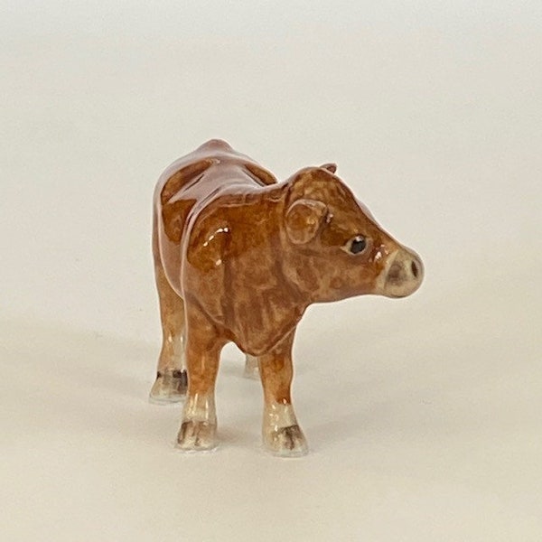 Hand-Painted Miniature Porcelain Brown Cow Figurine – 26812