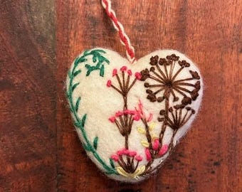 Hand-Crafted Embroidered Felt Heart with Flowers Ornament 29400