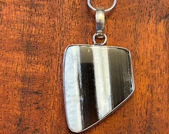 Zebra Calcite and Sterling Silver Pendant Necklace with Chain 31026