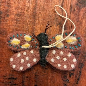 Hand-Felted and Embroidered Butterfly  Ornament 29414